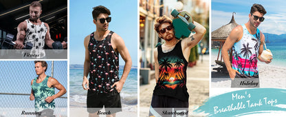 Summer Casual Style Men's Vest Coconut Tree Logo Solid Color Sleeveless Fitness Top Men's Fashion Outdoor Fitness Vest Clothing