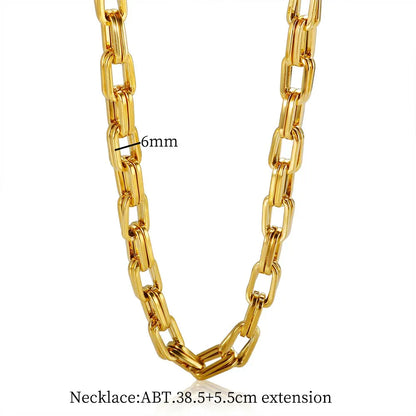 Thick Flat Cuban Link Chain Stainless Steel Necklace Bracelet Jewelry Set Waterproof Gold Color Plated For Pet Girl Women Hiphop