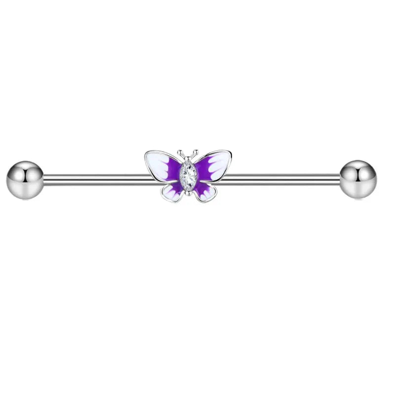 1PCS Stainless Steel Butterfly Industrial Piercing Barbell 14G Star Industrial Earring Tragus Cartilage Jewelry Industrial Rings