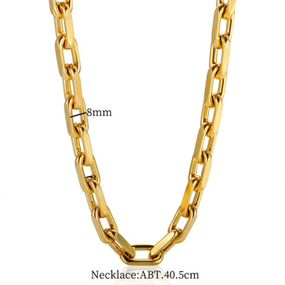 Thick Flat Cuban Link Chain Stainless Steel Necklace Bracelet Jewelry Set Waterproof Gold Color Plated For Pet Girl Women Hiphop