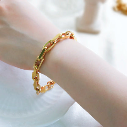 Thick Flat Cuban Link Chain Stainless Steel Necklace Bracelet Jewelry Set Waterproof Gold Color Plated For Pet Girl Women Hiphop