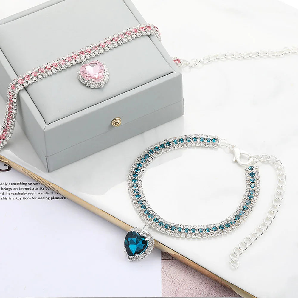 Luxury Diamond Pet Collar Cat Necklace Cute Love Pendant Dog Cat Collar Pet Accessories for Puppies Bling Crystal Kitty Necklace