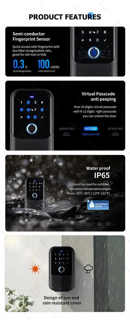 YRHAND TTlock password Smart Fingerprint Digital card Inteligente Tuya Electronic Portable IP66 Lock Boxes For Smart Home