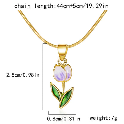 Vintage Elegant Tulip Pendant Necklace For Women Shiny Crystal Zircon Flower Clavicle Chain Choker Party Wedding Jewelry Gifts