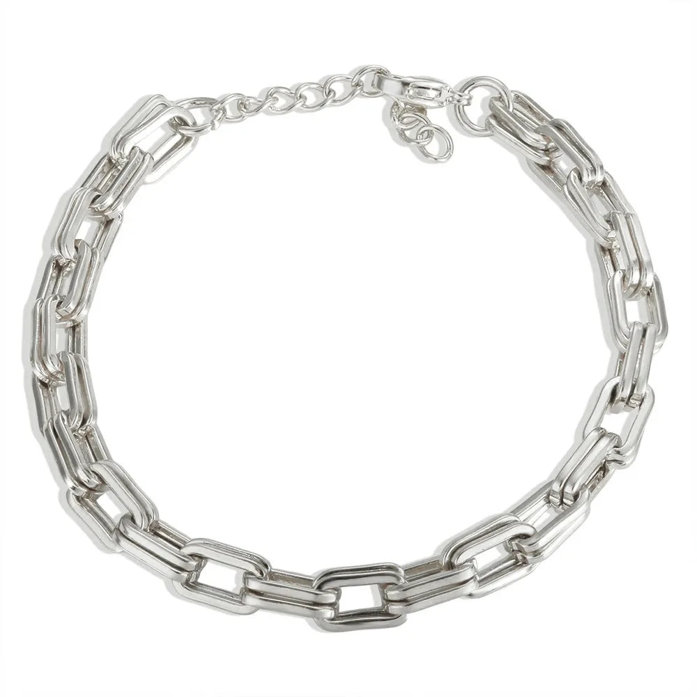 Thick Flat Cuban Link Chain Stainless Steel Necklace Bracelet Jewelry Set Waterproof Gold Color Plated For Pet Girl Women Hiphop